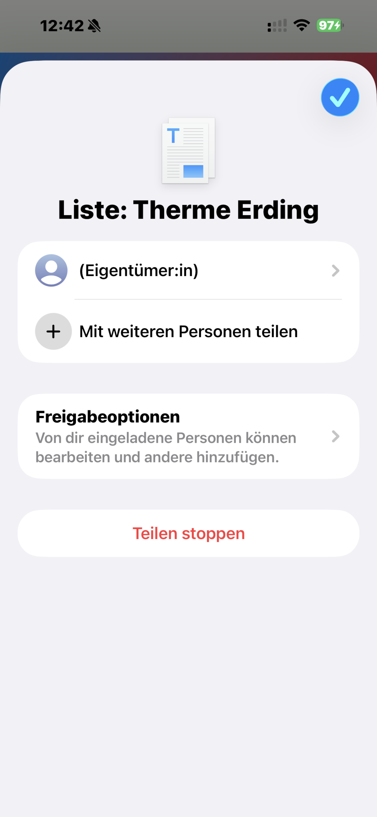 Reise To-Do Pro - Funktion zum Teilen von Listen